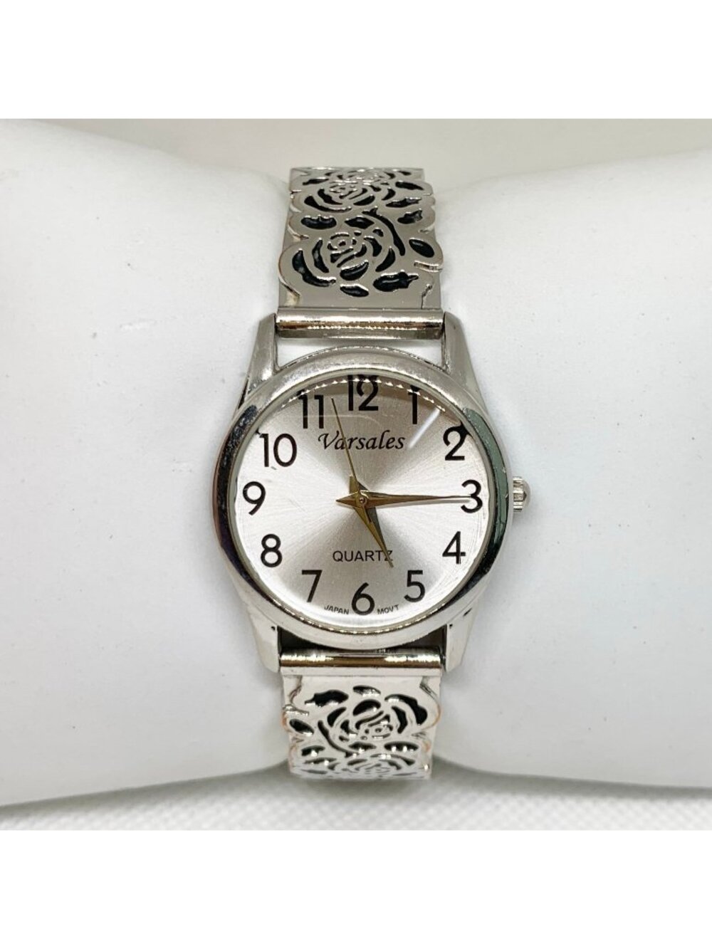 Varsales women watch silver tone 29mm quartz analog floral stretch band running